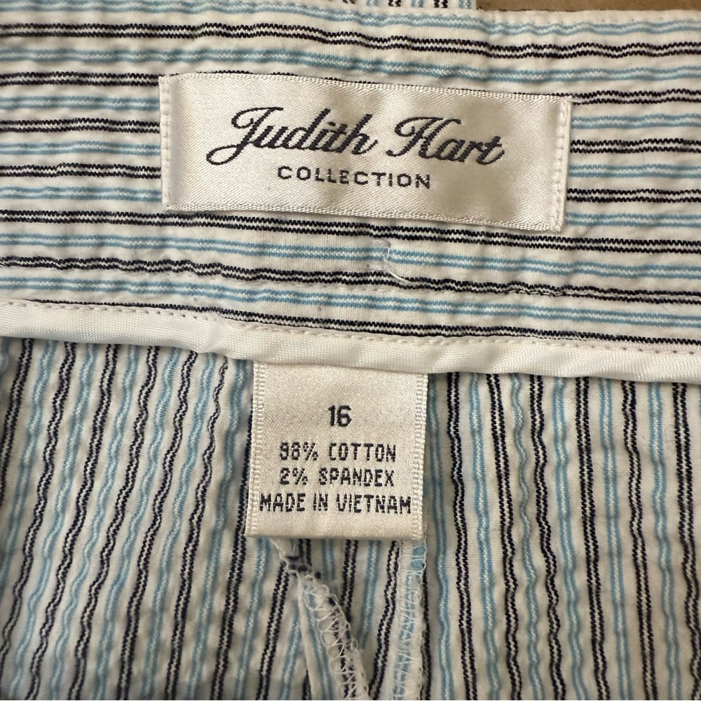 Judith Hart Seersucker Striped Blue, White, and Black Shorts Size 16 - Picture 2 of 14